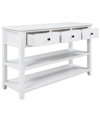 Simplie Fun Retro Design Console Table With Two Open Shelves, Pine Solid Wood Frame And Legs