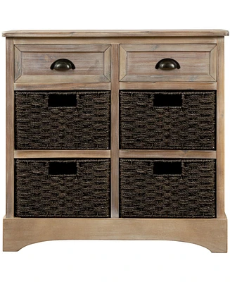 Simplie Fun Rustic Storage Cabinet With Two Drawers And Four Classic Rattan Basket