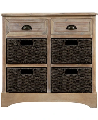 Simplie Fun Rustic Storage Cabinet With Two Drawers And Four Classic Rattan Basket For Dining Room/Living