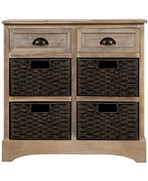 Simplie Fun Rustic Storage Cabinet With Two Drawers And Four Classic Rattan Basket For Dining Room/Living