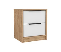 Nightstand Cervants, Two Drawers, Metal Handle, White Pine Finish