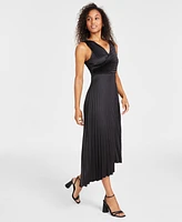 Sam Edelman Women's Pleated Surplice Satin A-Line Dress