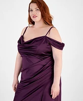 B Darlin Trendy Plus Off-The-Shoulder Satin Gown