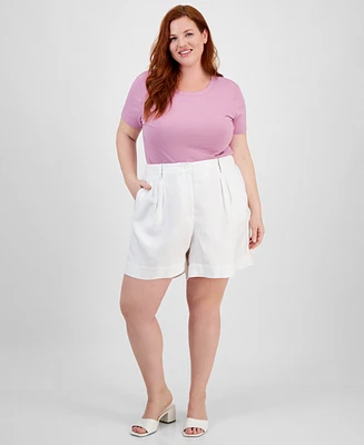 Trendy Plus Solid Linen-Blend Pleated Woven Shorts, Created for Macy's