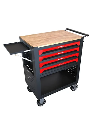 Simplie Fun 4 Drawers Multifunctional Tool Cart With Wheels And Wooden Top