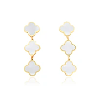 The Lovery Mother of Pearl Clover Dangle Earrings 14K Gold 1.25 inches