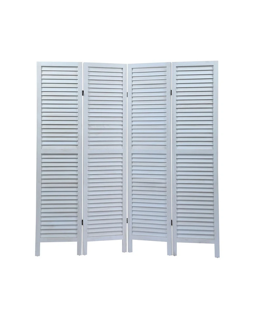 Simplie Fun Sycamore Wood 4 Panel Screen Folding Louvered Room Divider Old White