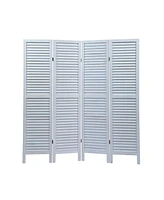 Simplie Fun Sycamore Wood 4 Panel Screen Folding Louvered Room Divider Old White