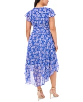 Msk Plus Size Paisley-Print Chiffon Flutter-Sleeve Dress