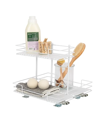 Household Essentials Glidez Paint-Finished Steel Pull-Out/Slide-Out Storage Organizer with Plastic Liners for Under Sink or Cabinet 2 -Tier Design