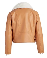 Jou Little & Big Girls Faux-Fur-Collar Moto Jacket