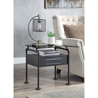 Streamdale Furniture Nicopolis Nightstand, Glass & Sandy Gray