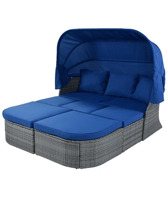 Simplie Fun Outdoor Patio Furniture Set Daybed Sunbed With Retractable Canopy Conversation Set Wicker