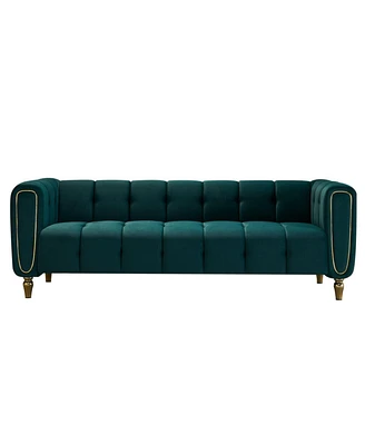 Simplie Fun Modern Velvet Sofa 83.07 Inch For Living Room Green Color