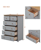 Streamdale Furniture Rustic Wooden Chest With 6 Drawers, Storage Cabinet For Bedroomnatrual