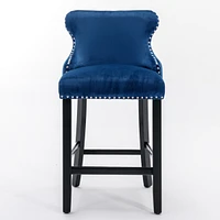 Contemporary Velvet Upholstered Wing-Back Barstools With Button Tufted