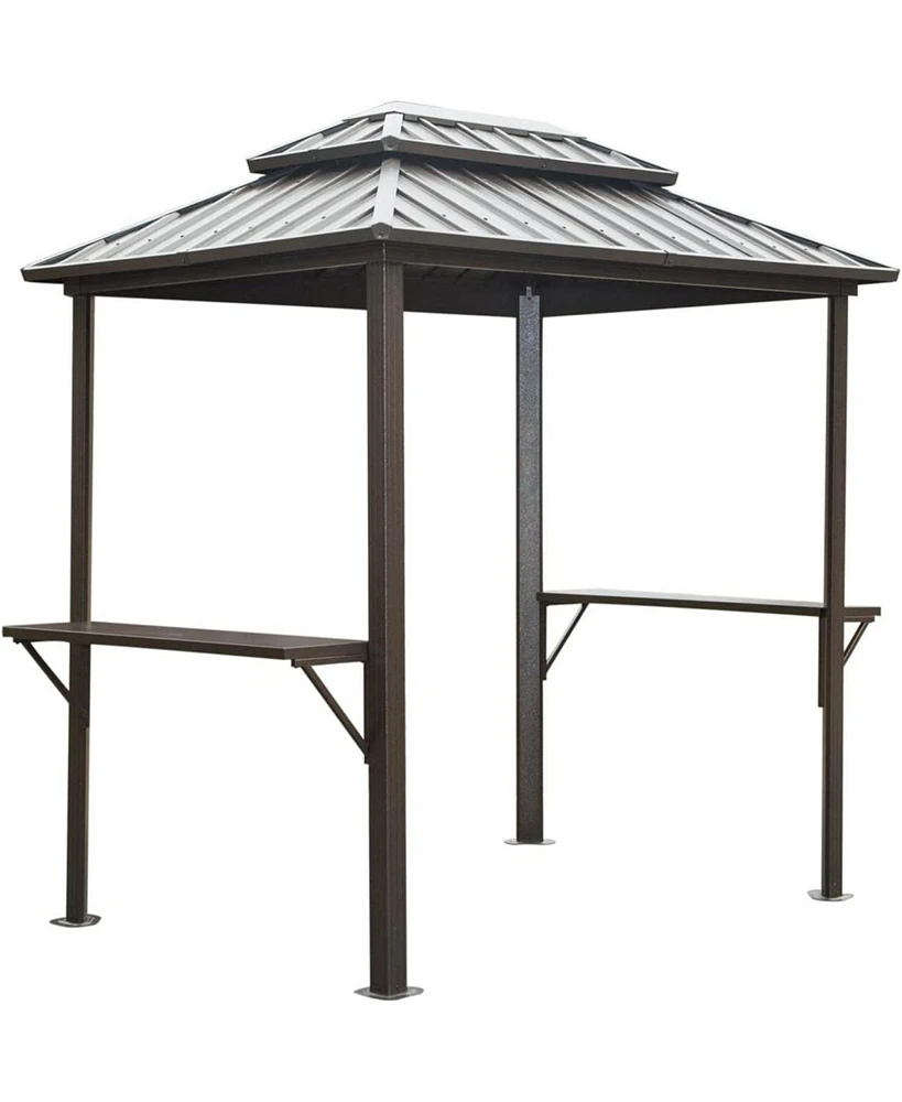 Streamdale Furniture Aluminum Bbq Gazebo - Outdoor Metal Frame, Shelves, Double Roof (Brown)