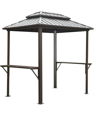 Simplie Fun Aluminum Bbq Gazebo - Outdoor Metal Frame, Shelves, Double Roof (Brown)