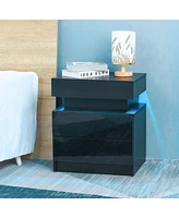 Streamdale Furniture Modern Led Nightstand with 2 Glossy Drawers