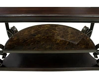 Sofa Table, Glass Table Top, Mdf with Marble Paper Middle Shelf, Powder Coat Finish Metal Legs