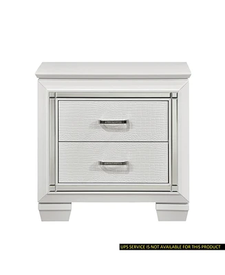 Simplie Fun Glamorous Design 1 Piece Nightstand Of 2X Drawers White Finish Faux Alligator Embossed Textured Fronts