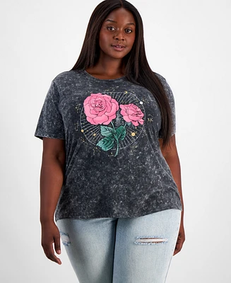 Rebellious One Trendy Plus Size Rose Graphic T-Shirt