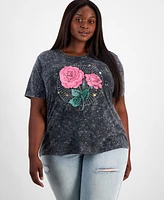 Rebellious One Trendy Plus Size Rose Graphic T-Shirt