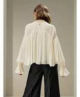 Lilysilk Women's Sheer-shoulder Ruffle Shirt for Women