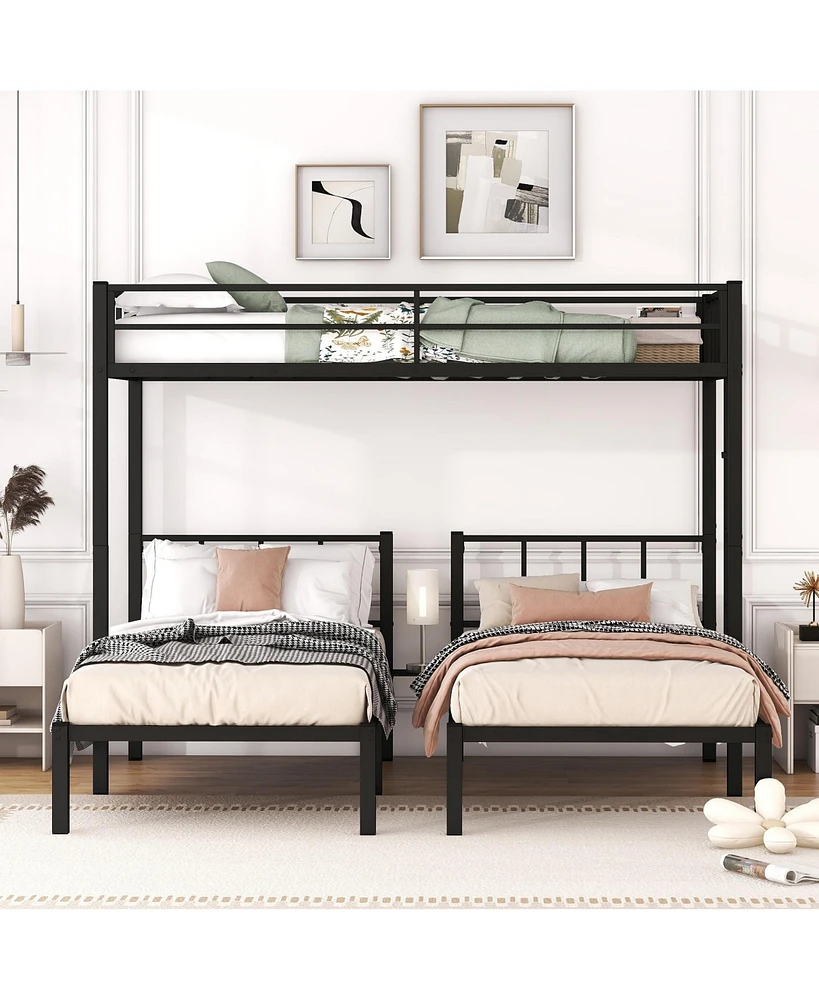 Simplie Fun Twin over Twin & Twin Bunk Beds for 3, Twin Xl over Twin & Twin Bunk Bed Metal Triple Bunk Bed, Black(Pre-sale date February 8th.)