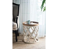 23" Large Distressed White Side Table