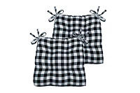 Kate Aurora Country Living Gingham Plaid Checkered Farmhouse Chair Cushion Pads