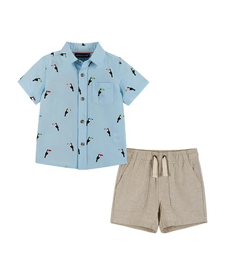 Andy & Evan Baby Boys Blue Print Woven Short Sleeve Buttondown Shirt Set