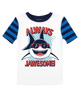 Jaws Big Boys Always Jawsome Youth Blue & Black Striped Short Sleeve Shirt Sleep Pants Set