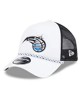 New Era Men's White/Black Orlando Magic Court Sport Foam A-Frame 9FORTY Adjustable Trucker Hat