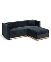 Streamdale Furniture Modern Black Velvet Sectional Sofa with Ottoman