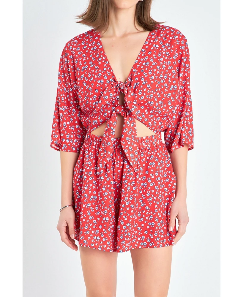 English Factory Women's Floral Tied Romper