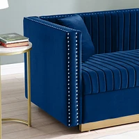 Streamdale Furniture Blue Velvet Vertical Tufted Sofa Loveseat