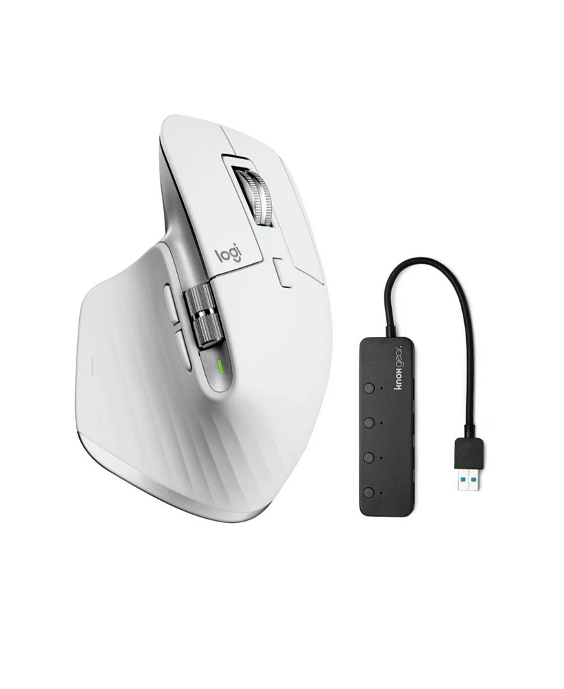 Logitech Mx Master 3S Mouse (Pale Grey) and Knox Gear 4-Port Usb 3.0 Hub