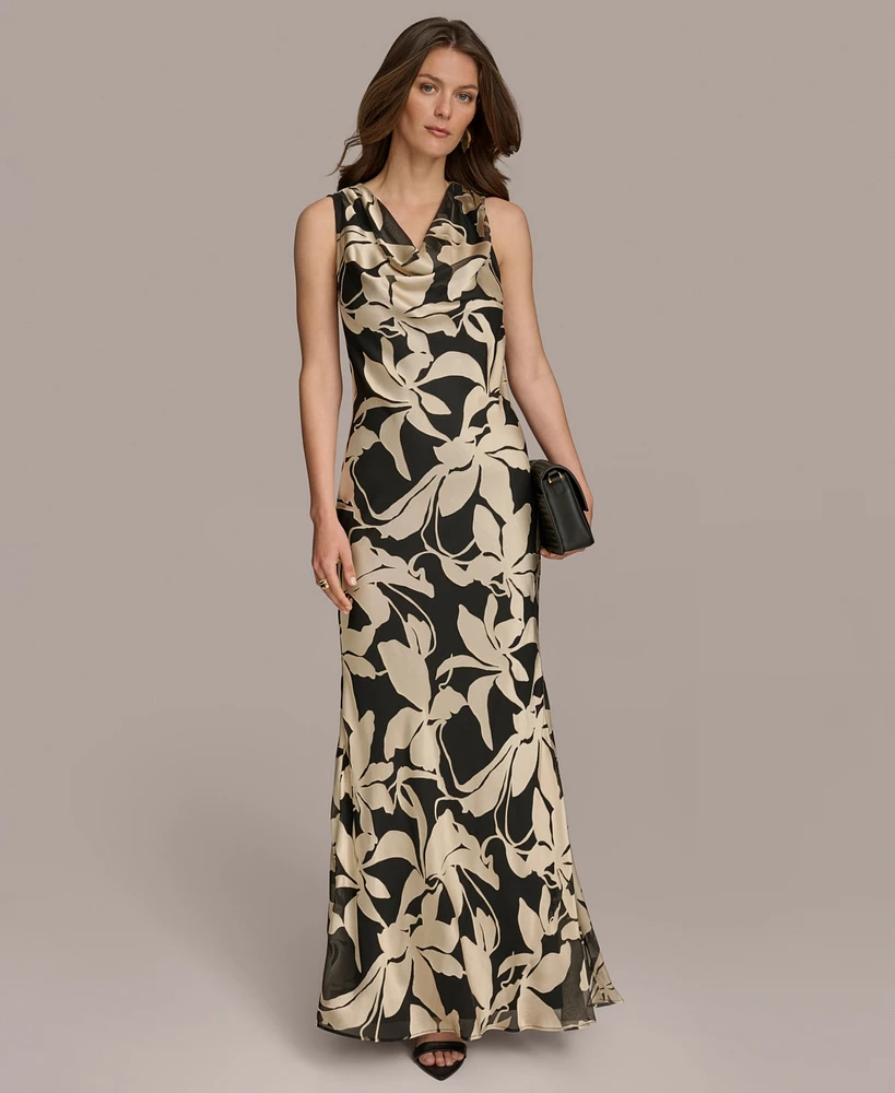 Donna Karan Women's Floral-Print Cowlneck Gown