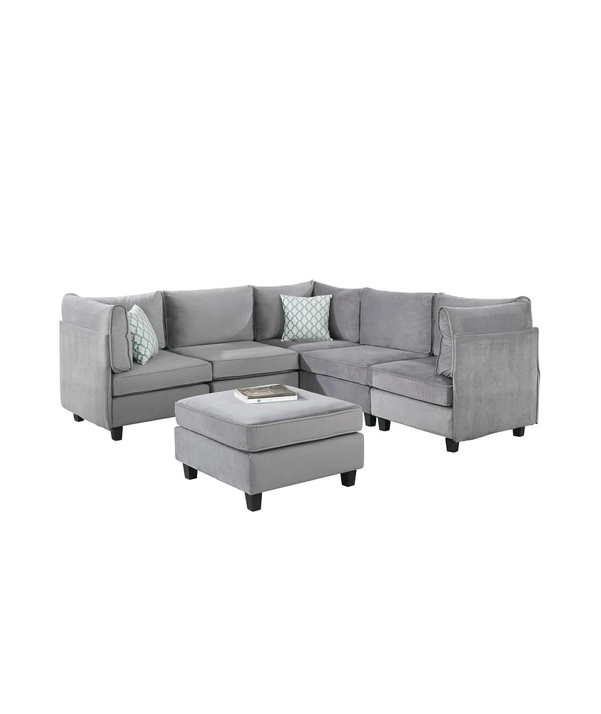 Simplie Fun Zelmira Gray Velvet 6 Piece Modular Sectional Sofa