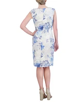 Jessica Howard Petite Floral-Print Bow-Trim Sheath Dress