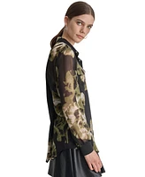 Dkny Women's Printed Button-Front Long-Sleeve Shirt