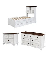 Simplie Fun 3 Pieces Wooden Captain Bedroom Set Twin Bed With Trundle, Nightstand And Dresser