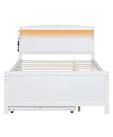 Simplie Fun Full Size Platform Bed With Storage Led Headboard, Twin Size Trundle And 3 Drawers