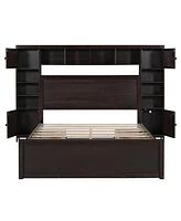 Streamdale Furniture Queen Wooden Bed With All-In-One Cabinet, Shelf And Sockets