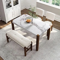 Modern 4-Piece Dining Set - Faux Marble Table, 2 Chairs & Bench