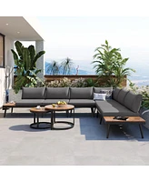 6-Piece Outdoor Sectional Sofa Set with Round Coffee Tables and Cushioned Seating