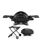 Weber Q 1200 Gas Grill - Lp Gas (Black) with Portable Cart and Grill Cover