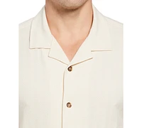 Perry Ellis Men's Textured Stripe Short-Sleeve Button-Front Camp Shirt