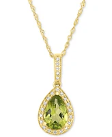 Peridot (1-1/2 ct. t.w.) & Diamond (1/10 ct. t.w.) Halo Pendant Necklace in 14k Gold, 16" + 2" extender